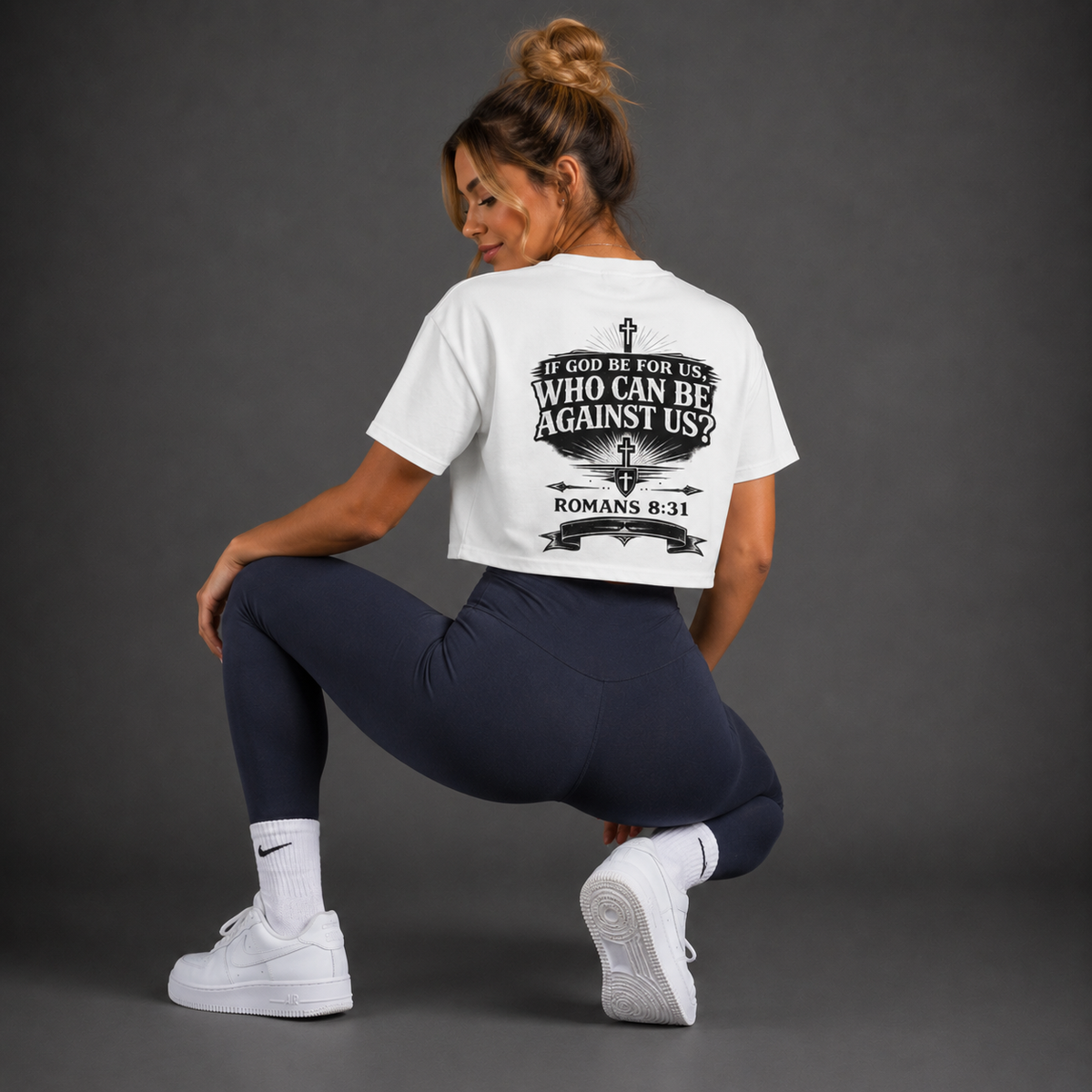 White - Romans 8:31 Women's Crop