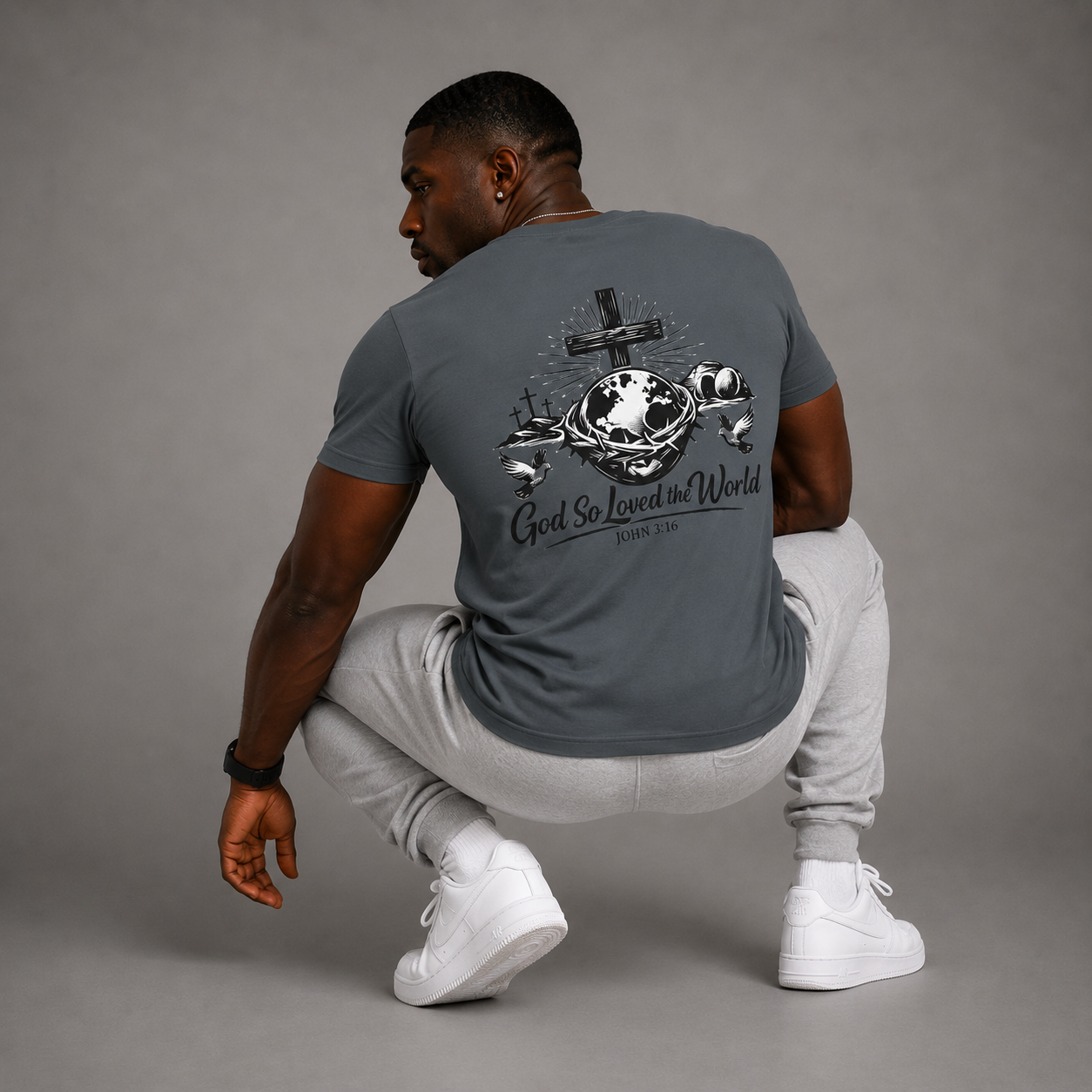 Charcoal Grey - God So Loved The World Performance Tee