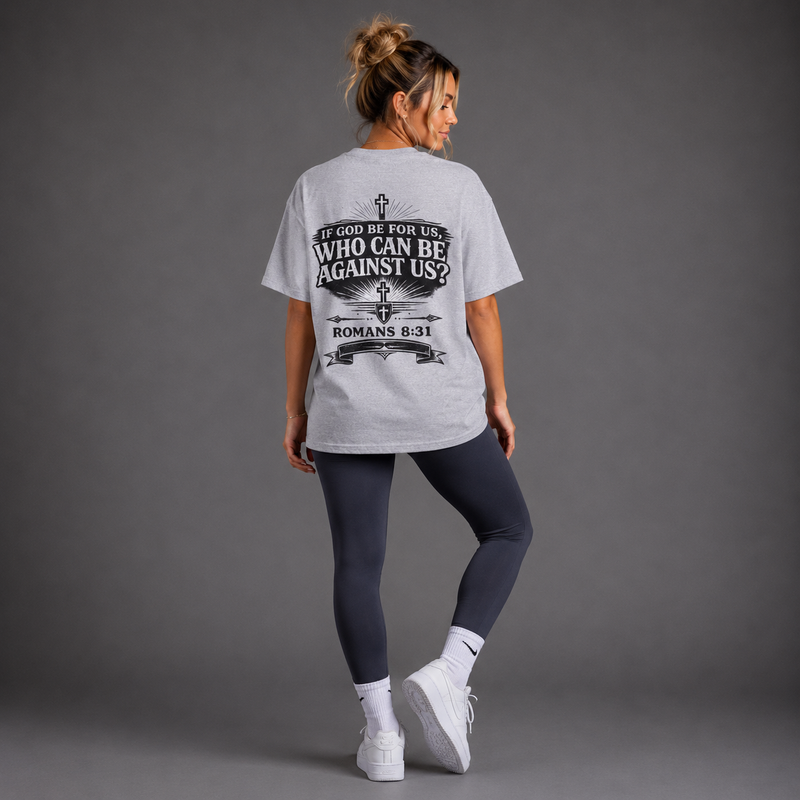 Heather Grey - Romans 8:31 Women's Oversized Tee