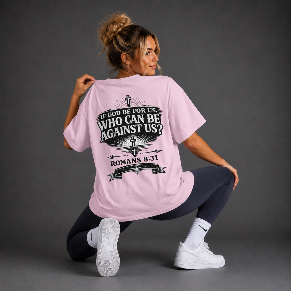 Powder Pink - Romans 8:31 Women's Oversized Tee