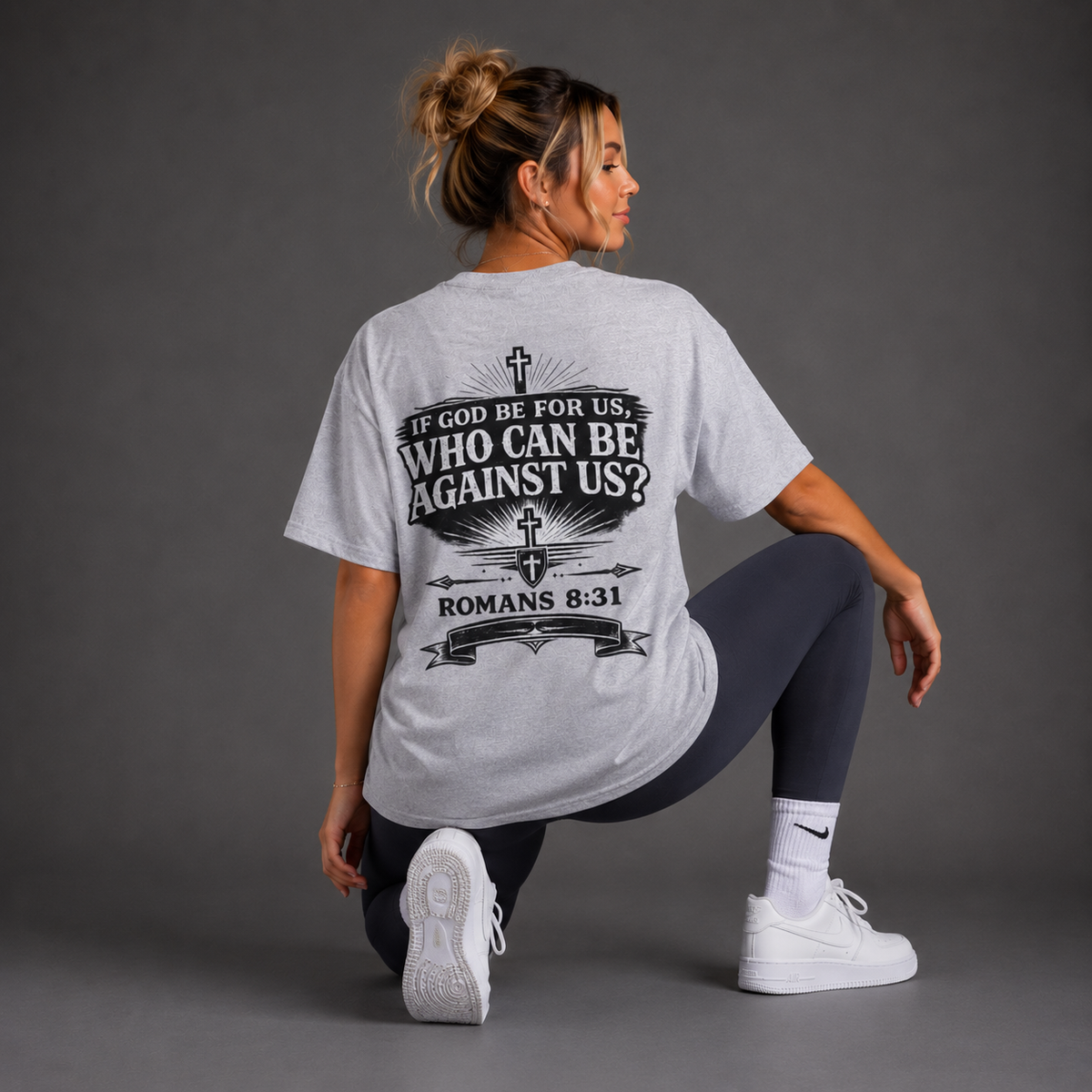 Heather Grey - Romans 8:31 Women's Oversized Tee