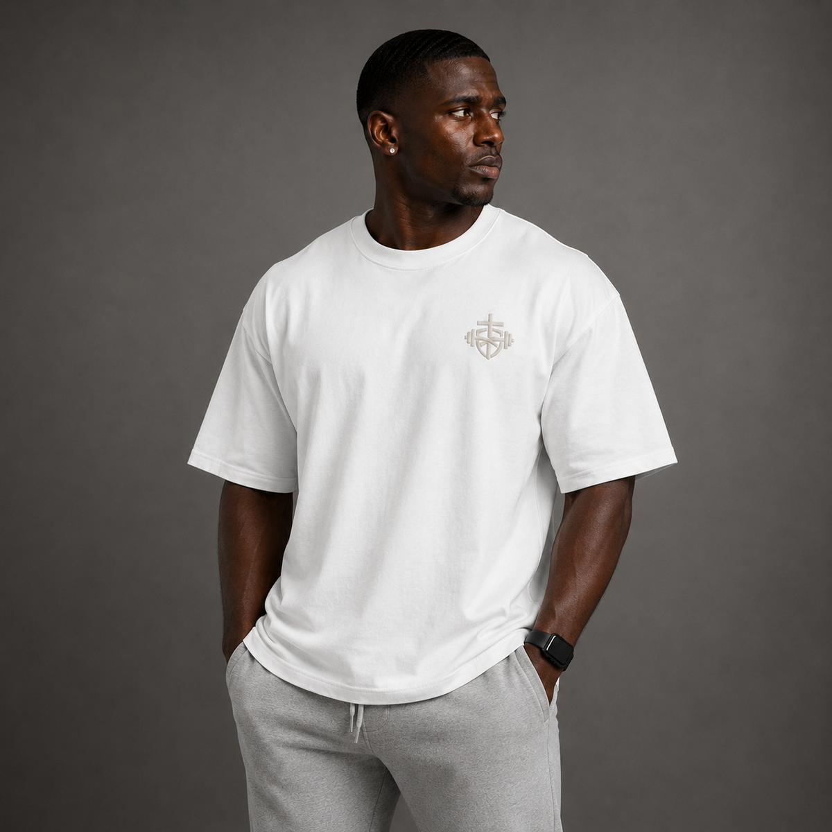 White - Romans 8:31 Men's Oversized Tee
