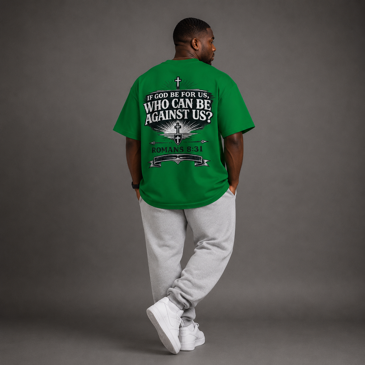 Kelly Green - Romans 8:31 Men's Oversized Tee