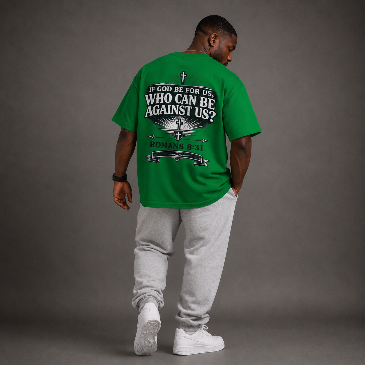 Kelly Green - Romans 8:31 Men's Oversized Tee