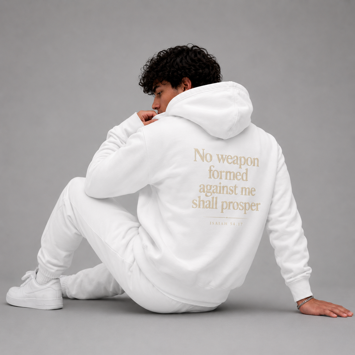 White - Isaiah 54:17 No Weapon Hoodie