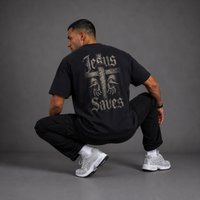 Black - Jesus Saves Cross Graphic T-Shirt