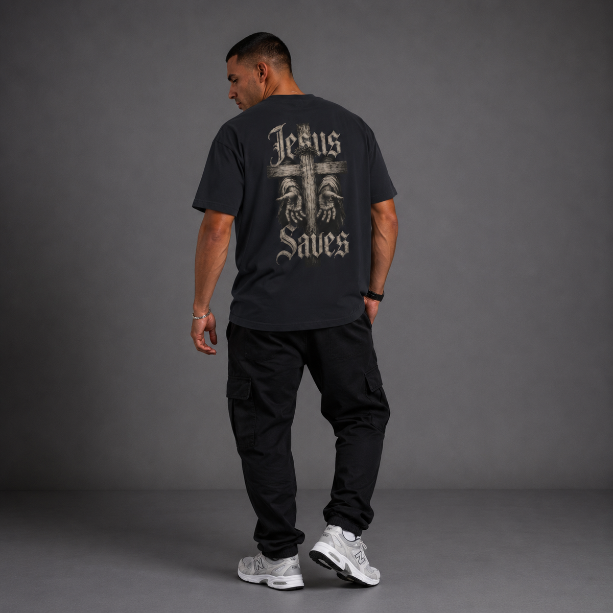 Navy - Jesus Saves Cross Graphic T-Shirt