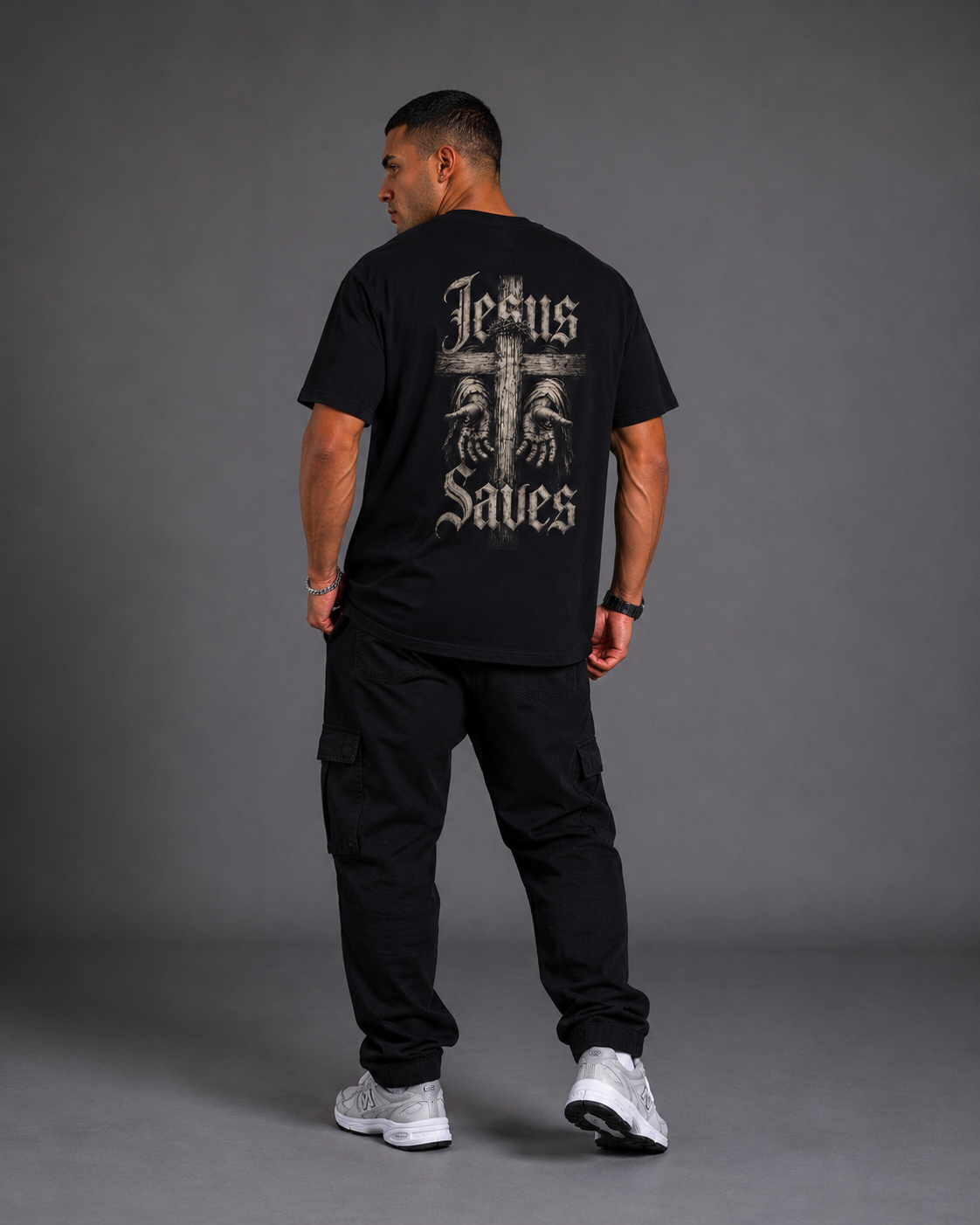 Black - Jesus Saves Cross Graphic T-Shirt