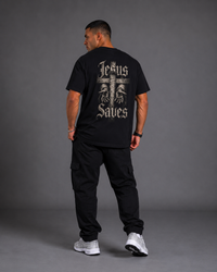 Black - Jesus Saves Cross Graphic T-Shirt